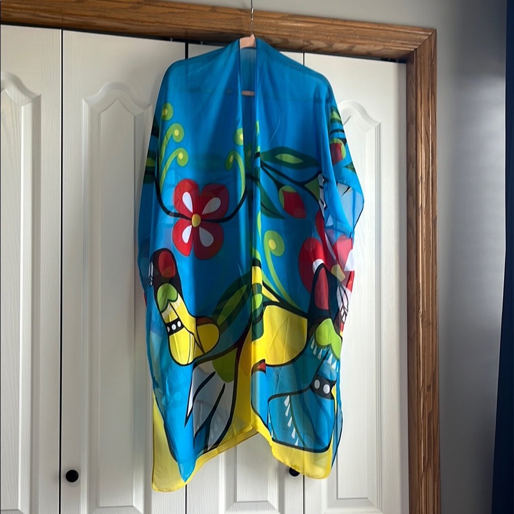 Native Northwesr Colorful Floral Print Shawl